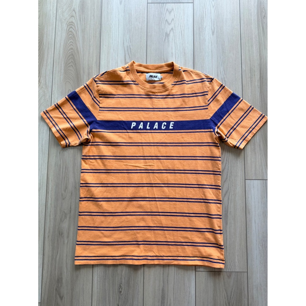Palace Skateboards Cadet T-Shirt Mens Large Orange Blue Striped Logo Tee